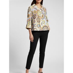 Casual Studio Boho Medallion Print Jacket | Blue & White 3/4 Sleeve - Size L